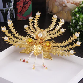 Tradicionālā Ķīniešu Kāzu Matu Aksesuāri Vintage White Pearl Phoenix Pāvs Līgavas Matu Ķemmes Līgava Matu Tiaras