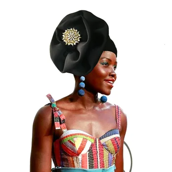 Tradicionālās sieviešu turban ziedu dizaina Āfrikas headtie tīrtoņa krāsu Nigērijas headwrap cepuri fashional