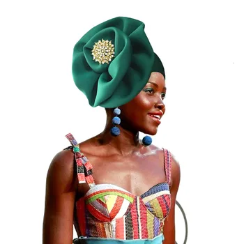 Tradicionālās sieviešu turban ziedu dizaina Āfrikas headtie tīrtoņa krāsu Nigērijas headwrap cepuri fashional