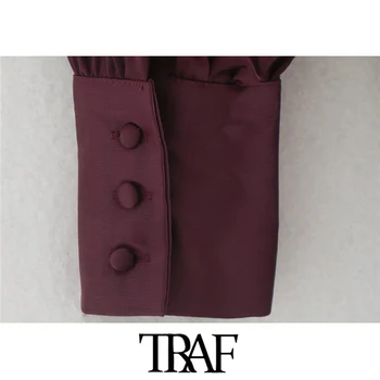 TRAF Sieviešu Modes Ar Pogām Soft Touch Asimetriska Midi Kleita Vintage Puff Piedurknēm Sānos Rāvējslēdzējs Sieviešu Kleitas Mujer