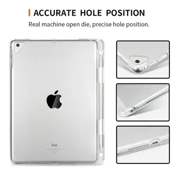 Triecienizturīgs Soft Case For iPad Pro 12.9 2020. Gadam Pro 11 2018 2017 TPU Case For Apple iPad 4 Gaisa 10.9 Skaidrs Aizmugurējo Vāciņu+Zīmuļa Turētāju