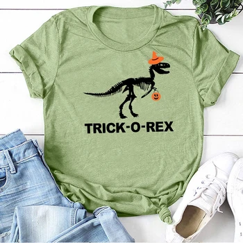Triks-o-rex Dinozaura Skelets Ķirbju Laternu Drukāt Halloween T-krekli, Sieviešu Vasaras Estētisko Tshirt Sieviete Smieklīgi Top Apģērbs