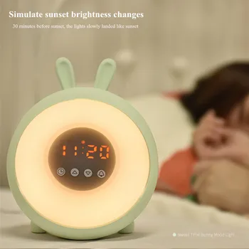 Trusis Modinātājs Silikona Zaķi Touch Lampas Atlikt Saullēkta un Saulrieta Režīmu Aptumšojami Krāsains LED Nakts Gaisma Bērniem, Baby Dāvanu