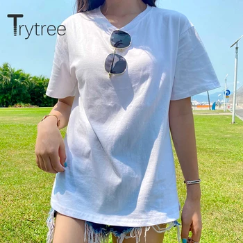 Trytree 2020. gada Vasaras Sieviešu Gadījuma T-krekls O-veida kakla Cieto Mīksti Kokvilnas T-krekls universālu Stila 2 Krāsu Modes Birojs Dāmu T-krekls