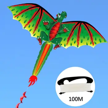 Trīsdimensiju Zaļā Cute Pūķis Bērniem Gudrs 3D Dinozauru Kite Peld Spēle, Āra Sporta Spēlē Rotaļlieta ar 100m Līnijas