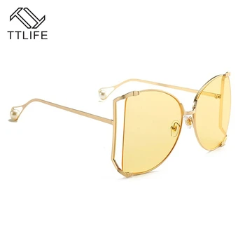 TTLIFE Pusi Rāmja Saulesbrilles Sieviešu Zīmola Dizaineru Brilles Laukumā Pērle Saulesbrilles Sieviešu Modes Lielgabarīta Skaidrs, Rozā Brilles