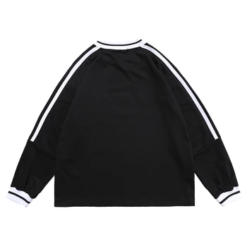 Tumši Ikona Svītru uz Piedurknēm Lielgabarīta Vīriešu Krekli ar V-veida kakla Izšuvumi Streetwear sporta Krekls
