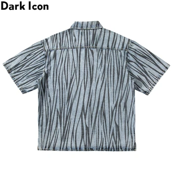 Tumši Ikona Zebra Džinsa Krekls Vīriešiem 2020. Gada Vasaras Priekšējā Īsā Atpakaļ Ilgi, Vīriešu Krekls, Streetwear Apģērbi