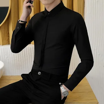 Tumši pogu garām piedurknēm krekls vīriešu tendence korejiešu versiju dzidri balts iekšējā krekls ar gludu materiālu, uzvalki un skaists shir