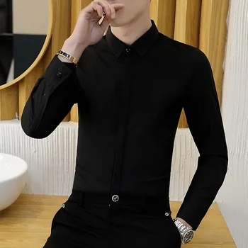 Tumši pogu garām piedurknēm krekls vīriešu tendence korejiešu versiju dzidri balts iekšējā krekls ar gludu materiālu, uzvalki un skaists shir