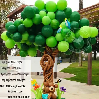 Tumši zaļš, gaiši zaļš, brūns ilgi balons, koka, bērnu dzimšanas dienas svinības rotājumi
