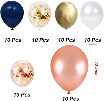 Tumši Zilā un Zelta Konfeti Baloni 60 gab 12 collu Rose Gold/Pērļu Baltā un Zelta Metāla Chrome Dzimšanas dienā, Balonus Puse Dekori