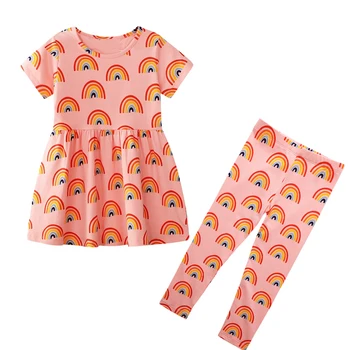 TUONXYE 2-7 Gadiem Baby Meitenes Flamingo Īsām Piedurknēm Kleita+ Zeķes Bērniem Toddler Apģērbu Komplekts Cute Meitene Svārki+Bikses Apģērbu Komplekts