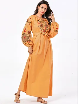 Turcija Musulmaņu Abaya Kleita Sievietēm, Izšuvumi, Ziedu Mežģīnes-up Maxi Hijab Kleitas Islāma Vestidos Kimono Marokas Kaftan Arābu Elbise