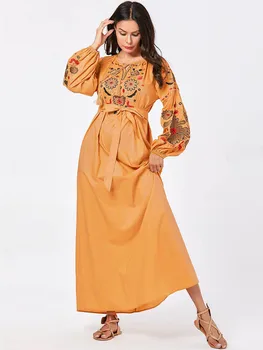 Turcija Musulmaņu Abaya Kleita Sievietēm, Izšuvumi, Ziedu Mežģīnes-up Maxi Hijab Kleitas Islāma Vestidos Kimono Marokas Kaftan Arābu Elbise