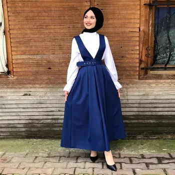 Tuvo Austrumu Stilā Sievietēm Cietā Zeķu Kleita Dāmu Modes Slaids Viduklis Kroku Potītes-Garums-line Musulmaņu Kleitas 2020. Gada Rudens