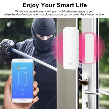 Tuya Smart Durvju Logu Sensors WiFi Durvis Atvērtas/Aizvērtas Detektori, Apsardzes Signalizācijas Saderīgs ar Alexa, Google Home App Paziņojums