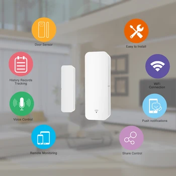 Tuya Smart Durvju Logu Sensors WiFi Durvis Atvērtas/Aizvērtas Detektori, Apsardzes Signalizācijas Saderīgs ar Alexa, Google Home App Paziņojums