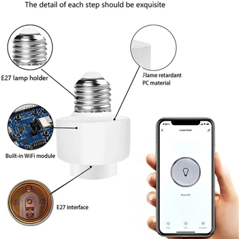 Tuya Smart Dzīves Wifi Smart Gaismas Spuldžu Ligzdas Adapteris no E27 Lampas Slēdzis Bāzes Turētājam, Amazon, Alexa, Google Home