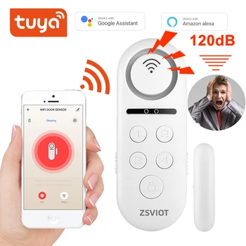 Tuya Smart WiFi Durvju Sensors Būvēt buzzle 120dB WiFi App Paziņojuma Signāls apsardzes signalizācijas atbalstu, Alexa, Google Home Tuay App