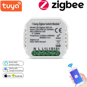 Tuya Zigbee Smart Switch Module Bez /Ar Neitrālu ES 220V 1 Veids Bezvadu Gaismas Slēdzi, Releju, Zibee Mājas Palīgs
