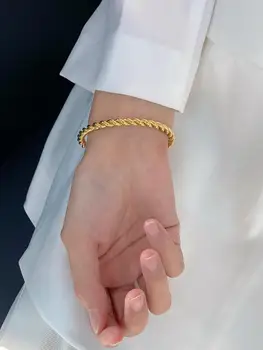 Twist virves atvērt rokassprādze rokassprādzes sievietēm, nerūsējošais tērauds, zelta krāsa iepīt minimālisma rokassprādze modes