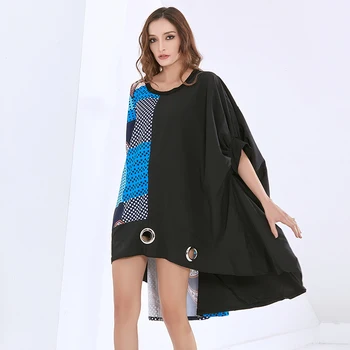TWOTWINSTYLE Black Print Kleita Sievietēm O Plats Kakla Trīs Ceturtdaļu Piedurknēm Hit Krāsu Sequined Dizaineru Kleitas, Sieviešu 2020 Jaunas