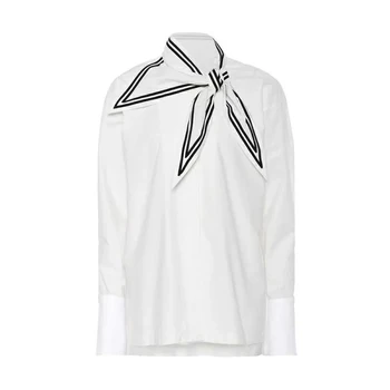 TWOTWINSTYLE Nelegālo Apkakles Blūze Sievietēm Izlīdzināšanu Piedurknēm Raibs Liela auguma Balts Krekls Sieviešu Rudens Modes Apģērbu 2020. Gadam Topi