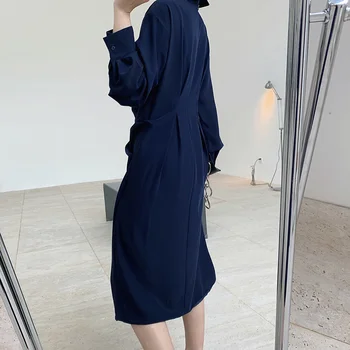TWOTWINSTYLE Ruched Ikdienišķa Sieviešu Kleita Atloks ar garām Piedurknēm, Augsta Vidukļa Sadalīt Elegants Kleitas, Sieviešu 2020. Gada Rudens Modē Jaunais Stils