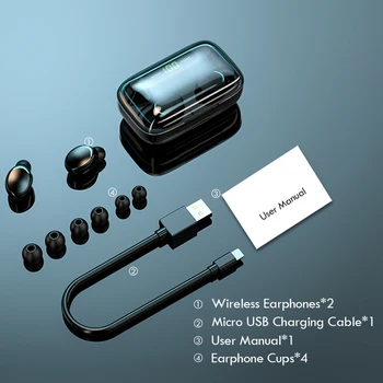 TWS Bluetooth 5.0 Austiņas Sporta Ūdensizturīgs Bezvadu Austiņas Austiņas HiFi Skaņas Touch Kontroli Ar 2200mAh Uzlādes Gadījumā