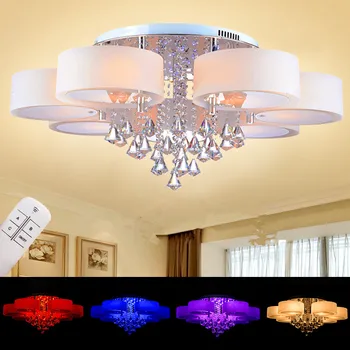 Tālvadības pults Krāsu izmaiņas K9 kristāla, Akrila ēnā guļamistaba griestu lampas dzīvojamā istabā Modernās griestu lampas 110-240V 3-7 kārtās