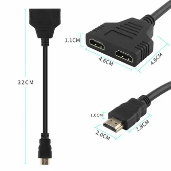 UGI 1080P HDMI-saderīgam Sadalītājs 1 Ieeja 2 Izejas Vīriešu un 2 Sieviešu Kabeļa Adapteris Pārveidotājs 3D 30cm, Lai uzraudzītu Xbox360 PC, PS3