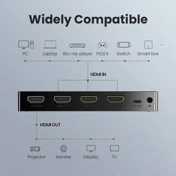 Ugreen HDMI-saderīgam Slēdzis 3D HD4K 3 Porti HDMI-saderīgam Adapters Sadalītājs par PS4 Projektoru ar INFRASARKANO staru Tālvadības pults Slēdzis