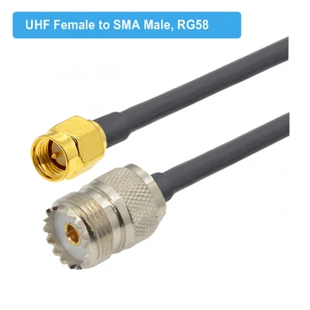 UHF RG58 Kabeli PL259 UHF Vīriešu SMA Male Straight Plug Adapteri Bize Džemperis RF Koaksiālie pagarinātāju 15CM 50CM 1M 2M 3M 5M