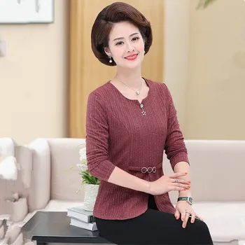 UHYTGF Sieviešu pavasara t-krekls modes garām piedurknēm džemperis elegants mamma top sieviete O kakla zaudēt Plus izmēra t-krekls, sieviete, auduma 908