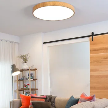 Ultra-plānas koksnes graudu LED Griestu Gaismas Modernās Lampas Dzīvojamā Istabā Apgaismes Armatūru Guļamistaba, Virtuves Virsmas Mount Flush Paneļa lampas