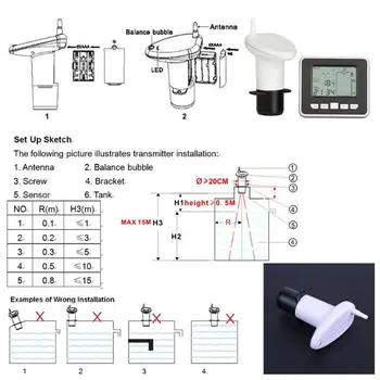 Ultraskaņas Bezvadu Ūdens Tvertnes Šķidrums Dziļums Līmeņa Mērītāja Sensoru ar Temperatūras Displejs