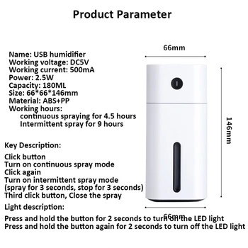 Ultraskaņas Gaisa gaisa mitrinātāju, Aromāta Izkliedētājs ar LED Nakts Gaisma USB Portatīvo Aromterapijas Migla Mitrinātāji Mini Auto Gaisa Attīrītājs