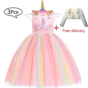 Unicorn Kleita Vasaras Izšūt Meiteņu Drēbes Bērniem, Princešu Kleitas Meitenēm Puses Cosplay Kāzu Kleitu Bērnu Apģērbu 2-10Y
