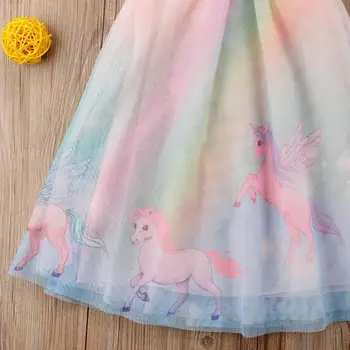 Unicorn Peld Piedurknēm Kostīms, Kleita Princese Kleita Baby Girl Apģērbu Apdrukāšana Kleita Baby Meitenes Kleitu Par Meiteni, Uzvalks 1-8 Gadus Vecs