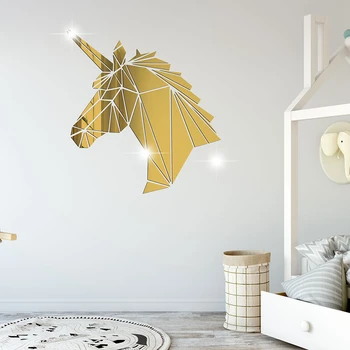 Unicorn Spogulis Sienas Uzlīmes 3D Zirgu Ģeometriskā Akrila Uzlīme Spoguļa Virsmas, Sienas Uzlīmes Bērniem Istabu, dzīvojamo Istabu, Mājas Dekoru