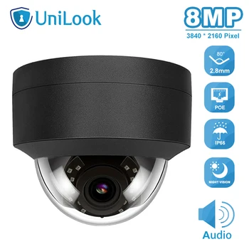 UniLook 8MP POE Dome IP Kamera 2.8 mm Iebūvēts Mikrofons Hikvision Saderīgu ONVIF Āra Drošības Nakts Redzamības IR30m H. 265