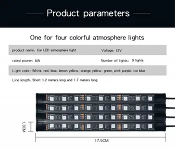 Universālā 4x 9 LED RGB, 16 Krāsas Interjera Automašīnas Saskaņā Dash Kāju Grīdas Apsilde Akcents Apgaismojums Visām Automašīnām Auto Auto Aksesuāri