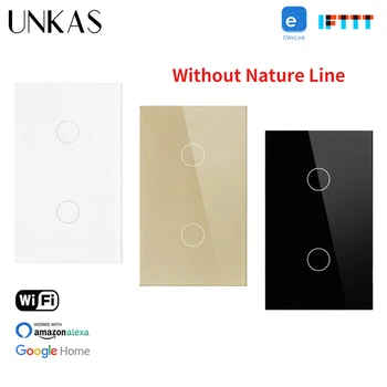 UNKAS 2 Banda Stikla Paneli ASV Standarta Smart Wifi Sienas Touch Switch Automatizācijas Bezvadu Ko Ewelink APP Vienas Uguns Līnijas Slēdzis