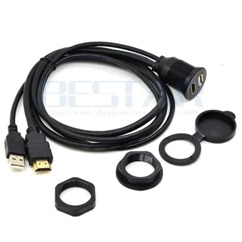 USB 2.0 & HDMI uz HDMI + USB2.0 AUX Pagarināšanu Dash Paneļu Ūdensizturīgs Auto Flush Mount Vadu Auto, Laivu un Motociklu - 3ft 1m