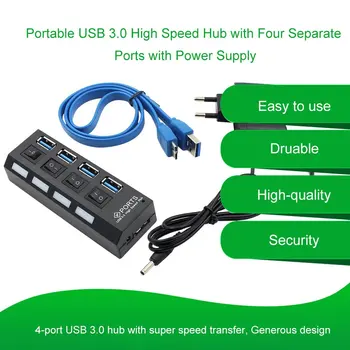 USB 3.0 HUB 4/7 Ostas Expander Mikro USB 3.0 HUB Sadalītājs Ar Strāvas Adapteri USB Hab ātrgaitas 5Gbps USB Sadalītājs 3 HUB For PC