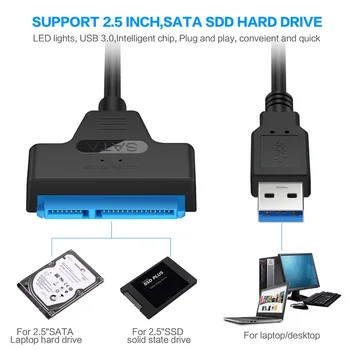 USB 3.0 SATA 3 Kabeli, Sata USB 3.0 Adapteris, līdz Pat 6 gb / s Atbalsts 2.5 Collas Ārējie HDD SSD Cieto Disku 22 Pin Sata III Kabeli