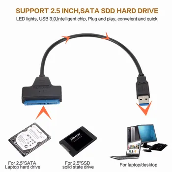 USB 3.0 SATA Kabelis Sata USB 3.0 Adapteris, līdz Pat 6 gb / s Atbalsts 2.5 Collas Ārējie HDD SSD Cieto Disku 22 Pin Sata III Kabeli