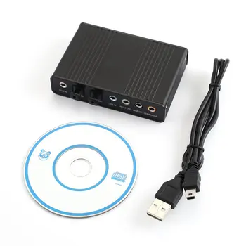 USB 6 Kanālu 5.1 / 7.1 Surround Ārējo Skaņas Karti PC Klēpjdators, Desktop Tablete Audio Optisko Adapteri, Karšu Krājumu Optisko SPDIF Melns