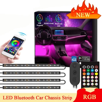 USB Bluetooth Multicolor Elastīgu Auto, LED Gaismas Sloksne ar Mūzikas Kontroli